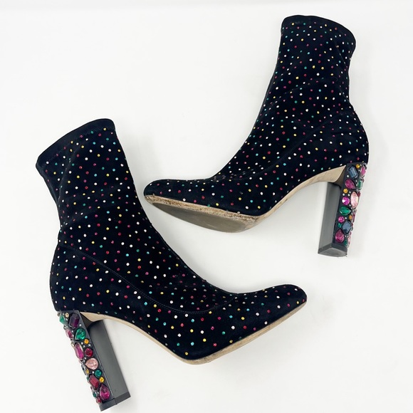 Jimmy Choo Boots Black Suede Bejeweled Sock Boot - Picture 2 of 9